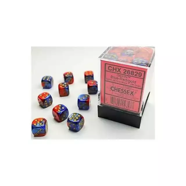 Chessex Set De 36 Des 6 Vortex Bleu Rouge /gold
